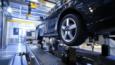 Ein Winkel in der Werkstatt mit einem Autoheber, der ein Auto hochhebt.